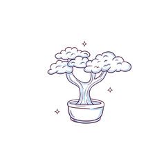 Hand drawn bonsai tree. Doodle Sketch Vector Illustration