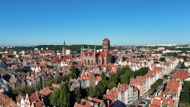 Gdansk Aerial View. Historical Old City of Gdansk and Motlawa River, Gdansk, Pomerania, Poland, Europe.