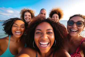 Fototapeta premium Joyful Moments: Summer Selfies by the Sea