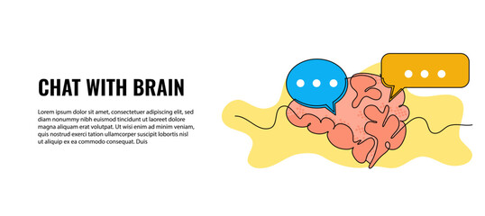 Vector illustration of speech bubble and human brain. Modern flat in continuous line style.