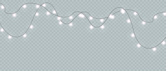 Christmas Lights Magic: Realistic Isolated Design Elements for Festive Greeting Cards, Banners, Posters, and Web Design. Garland Decorations with LED Neon Lamps.