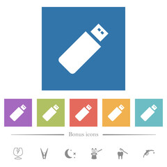 Pendrive flat white icons in square backgrounds