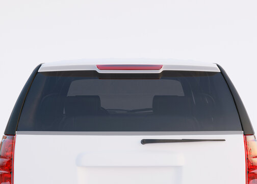 Car back view mock up. Template for your sticker, advertising, logo. Close-up. Copy space. Decal mockup. Empty, blank car back window. 3D rendering.