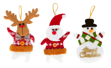 Set of felt Christmas ornaments isolated on white background.