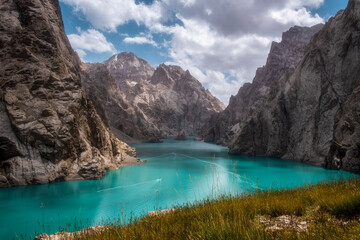 a Beautiful landscape of famous mountain Lake Kel Suu. Located Kyrgyzstan at summer time