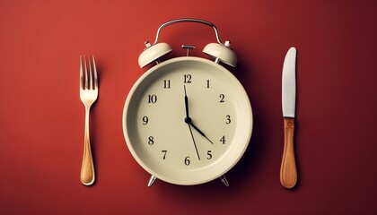 Concept of intermittent fasting: showing clock, fork and knife