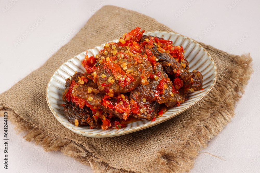 Canvas Prints Dendeng Batokok or Dendeng Balado is Typical Cuisine From Minang, Sumatera Barat.