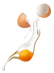 Cracked egg shell revealing egg yolk and white isolated - 641244537