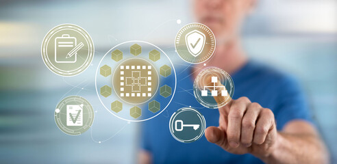 Man touching a smart contract concept