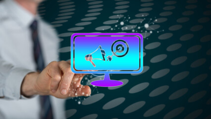 Man touching an ad targeting concept