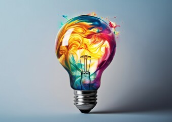 Creativity Concept: Lightbulb Crafted from Oil Paint Mix