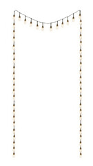  Isolated  vertical garland on a transparent background. Shining yellow light bulbs with sparkles. Suitable for Xmas, New Year, wedding, or birthday decorations. Perfect for party event decor. PNG