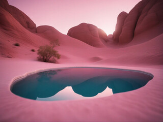 fantasy pink desert landscape with lake  - 641247990