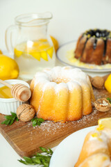 Tasty bake food concept - delicious lemon cake