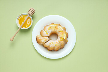 Tasty bake food concept - delicious lemon cake