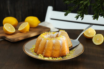 Tasty bake food concept - delicious lemon cake
