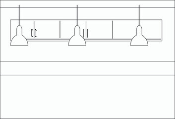 Bar counter, wardrobe, loft-style chandeliers. Interior.black and white