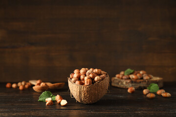 Healthy food and healthy nutrition concept, nuts - hazelnut