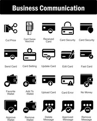 A set of 20 business icons as cut price, card swipe machine, received card