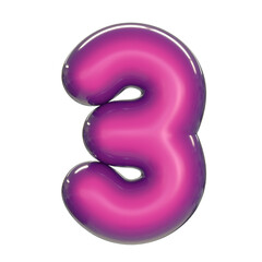Round pink glossy font 3d rendering number 3