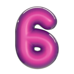 Round pink glossy font 3d rendering number 6