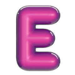 Round pink glossy font 3d rendering letter E