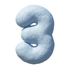 Snow font 3d rendering number 3