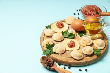 Cooking home food concept with raw dumplings