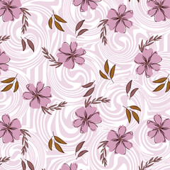 Flowers with leaves on swirl marlbe background