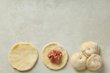 Cooking home food concept with raw dumplings