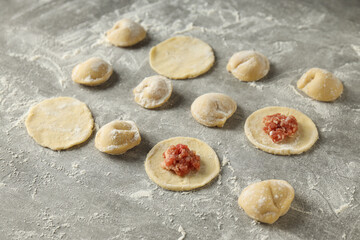 Cooking home food concept with raw dumplings