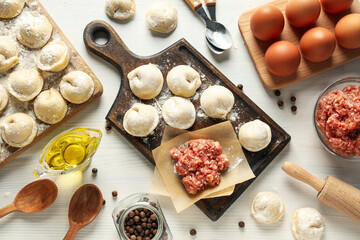 Cooking home food concept with raw dumplings