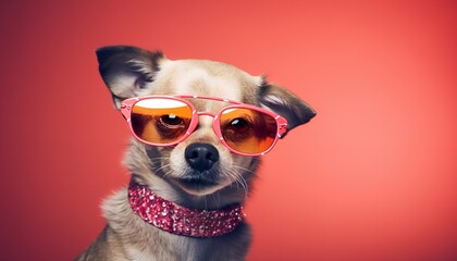 Dog in Glamorous Attire and Sunglasses Striking Poses