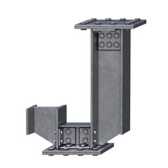 Steel beam font 3d rendering letter J