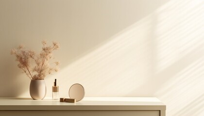 Modern Minimal Beige Dressing Table with Gold Handle Drawers