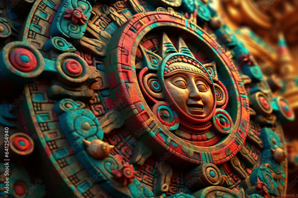 Leinwandbilder an abstract portrayal of the maya calendar, with circular patterns and vibrant hues. generative ai t