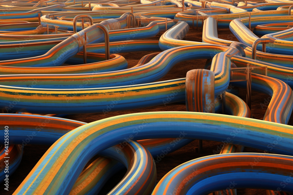 Aufkleber an abstract portrayal of mesopotamian irrigation systems, with flowing lines and vibrant colors. gen