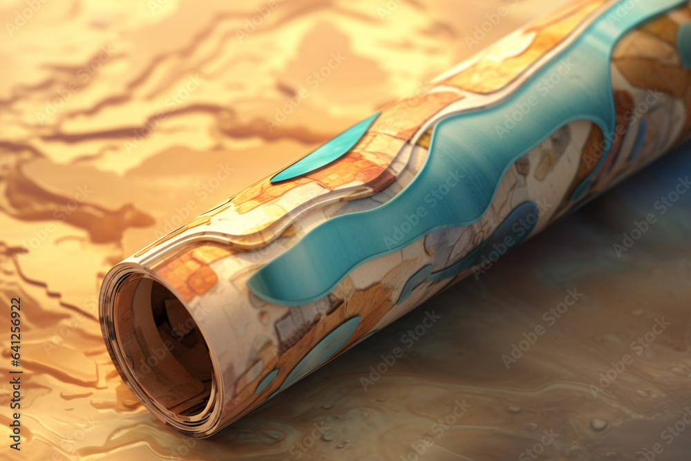 Fototapete An abstract representation of the Dead Sea Scrolls, with fragmented shapes and a muted color palette.  Generative AI technology.