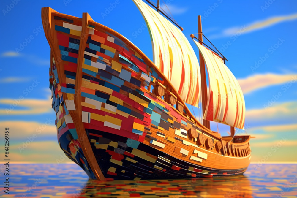 Aufkleber An abstract portrayal of a Phoenician ship, with sleek lines and a dynamic composition.  Generative AI technology.