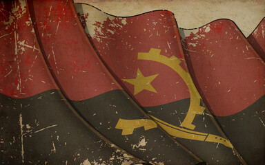 Old Paper Print - Waving Flag of Angola
