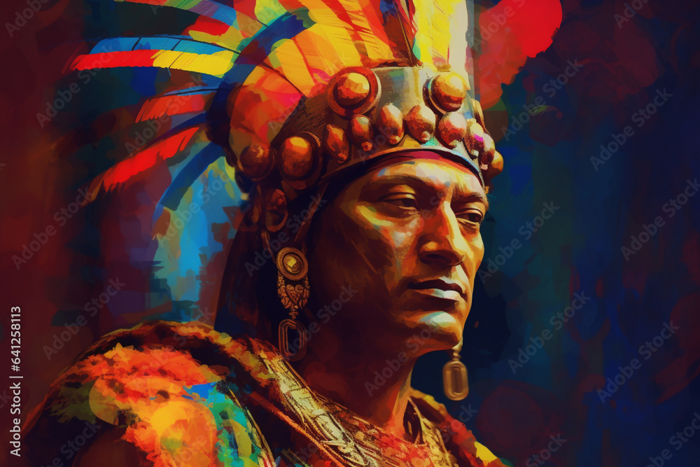 Poster An abstract interpretation of Chandragupta Maurya, the founder of the Maurya Empire, with strong contours and regal colors. Generative AI technology.