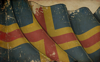 Old Paper Print - Waving Flag of Aland