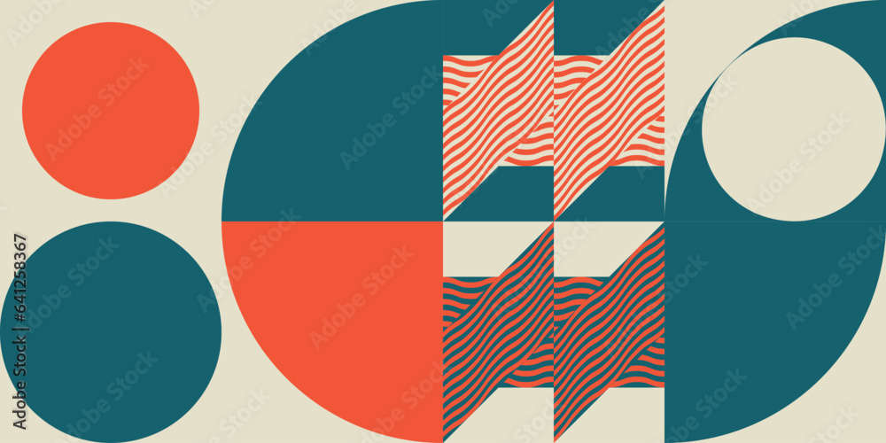 Leinwandbilder Modern abstract geometric  vector seamless pattern with simple elements and shapes like circle, square and triangle. Graphic pastel colored minimalist background.