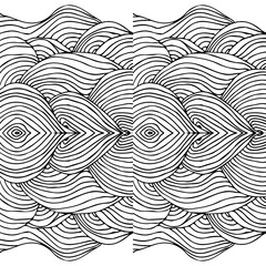 Simple minimalist wave pattern. Hand drawn graphic line art. Modern abstract  landscape. Monochrome black and white curly doodles