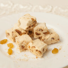 turkish dessert rahat lokum with nuts on a plate