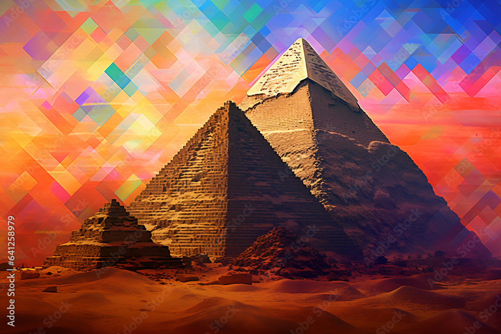 Poster abstract artwork inspired by the rich historical and cultural significance of the pyramids of giza, 