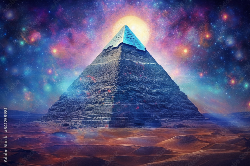 Fototapete abstract interpretations of the pyramids of giza with celestial-inspired elements, featuring cosmic 