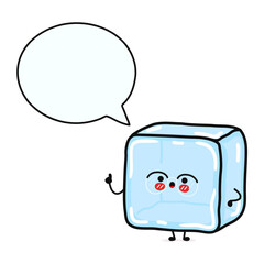 Ice Cube with speech bubble. Vector hand drawn cartoon kawaii character illustration icon. Isolated on white background. Ice Cube character concept
