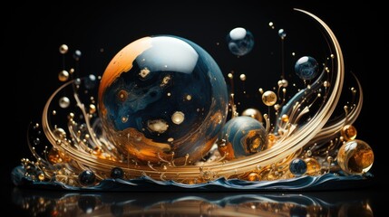 Background of Ascending Spheres of Marble and Gold