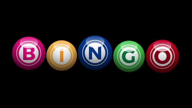 Bingo lottery, lucky balls of lotto on black background. Animated illustration with text